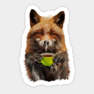 Fox Drinking Coffee, Love Foxes Sticker